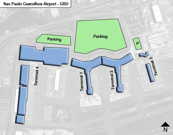 Sao Paulo guarulhos ayewopò entènasyonal tèminal nan kat jeyografik